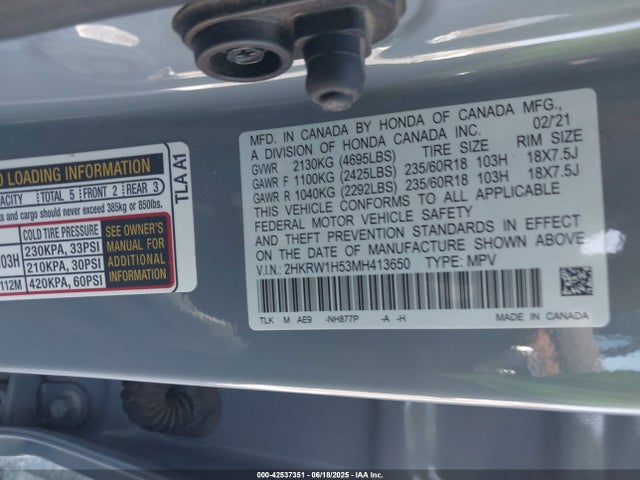 2HKRW1H53MH413650 Honda l15be