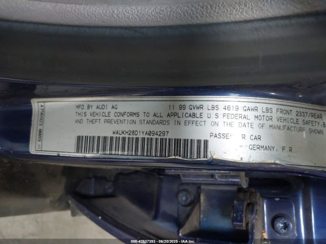 2000 AUDI A4 WAUKH28D1YA094297 Photo 8