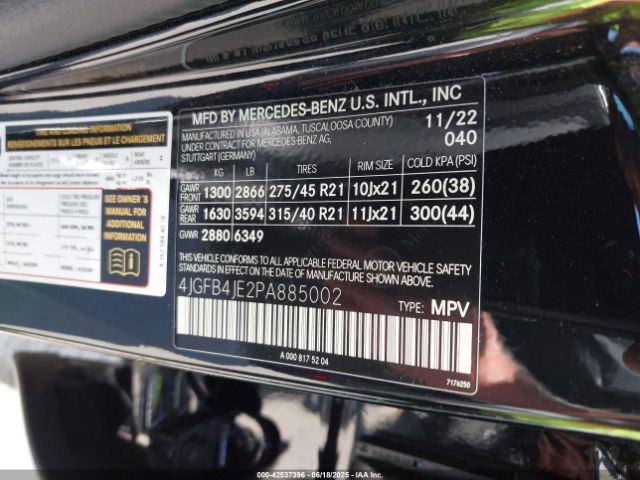 4JGFB4JE2PA885002 Mercedes-Benz m264