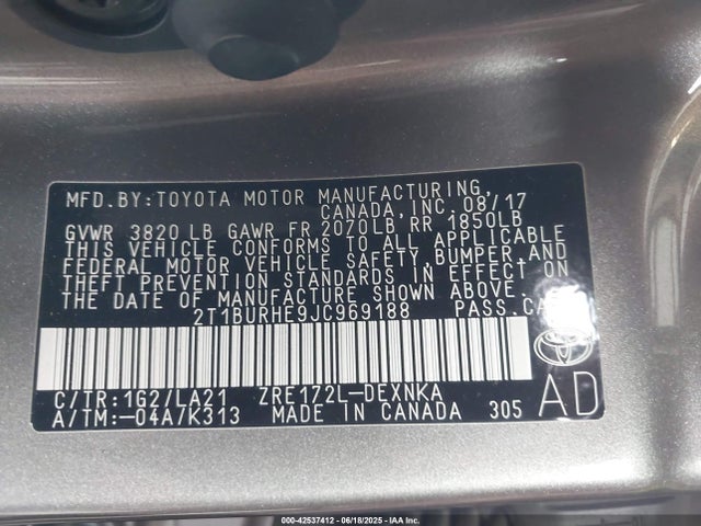 2T1BURHE9JC969188 Toyota 2zr-fe