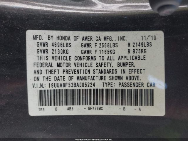 2011 ACURA TL 19UUA8F53BA005224 Photo 8