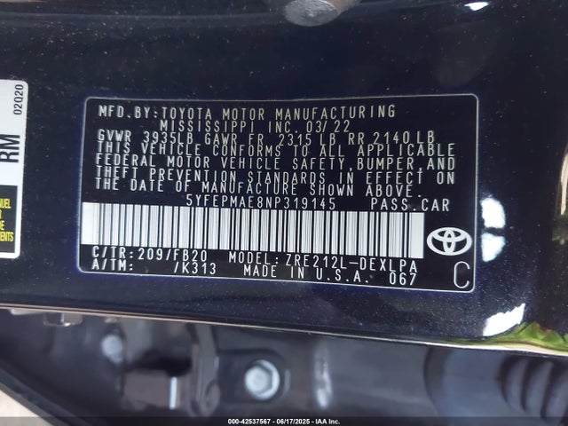 Toyota 2zr-fae 2022 5YFEPMAE8NP319145 Image 9