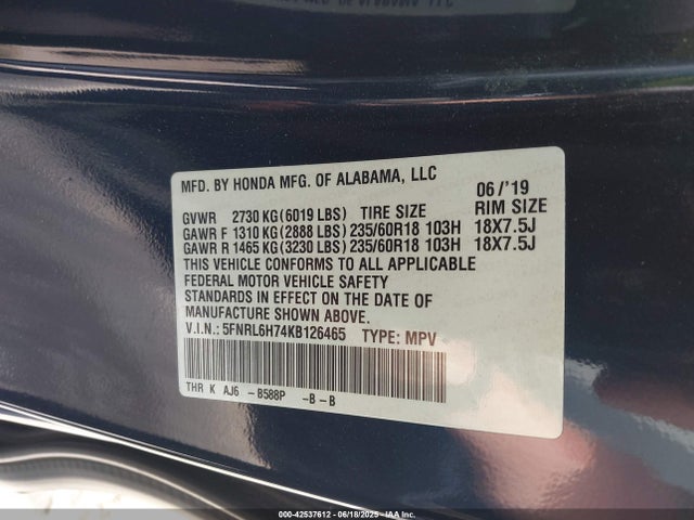 5FNRL6H74KB126465 Honda j35y7