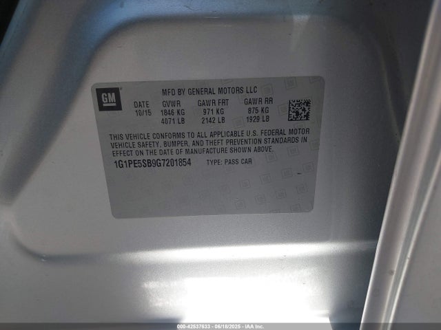 1G1PE5SB9G7201854 Chevrolet luv - vvt, alum, e85 max