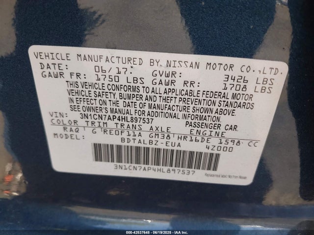 3N1CN7AP4HL897537 Nissan 2017