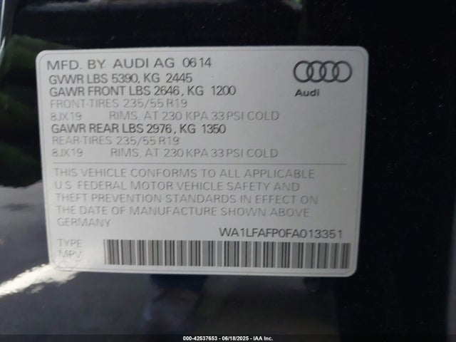 Audi 2.0t 2015 WA1LFAFP0FA013351 Image 9