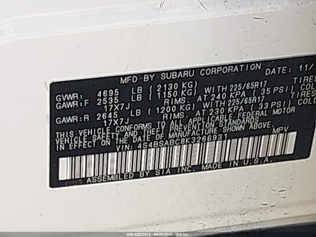 Subaru na u5 2019 4S4BSABC8K3266931 Image 9
