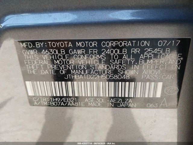 JTHBA1D22H5058048 Lexus 8ar-fts