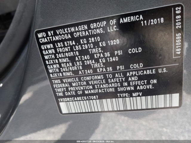 2019 VOLKSWAGEN ATLAS 1V2DR2CA8KC517067 Photo 8