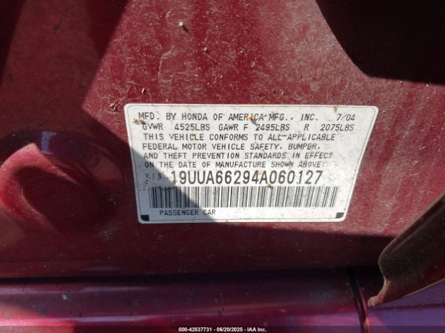 2004 ACURA TL 19UUA66294A060127 Photo 8
