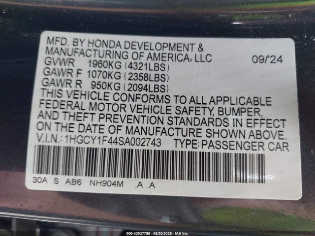 1HGCY1F44SA002743 Honda l15be