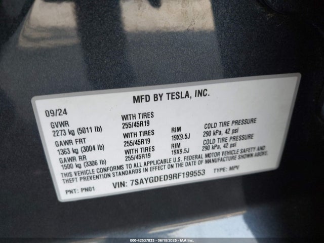 2024 TESLA MODEL Y 7SAYGDED9RF199553 Photo 8
