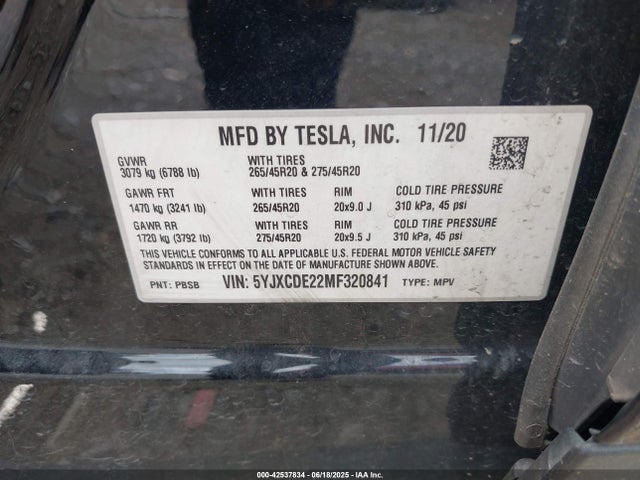 2021 TESLA MODEL X 5YJXCDE22MF320841 Photo 8