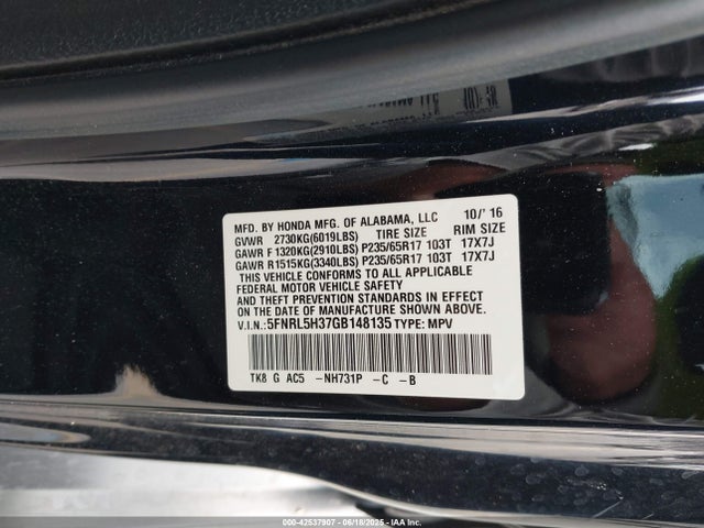 5FNRL5H37GB148135 Honda j35z8