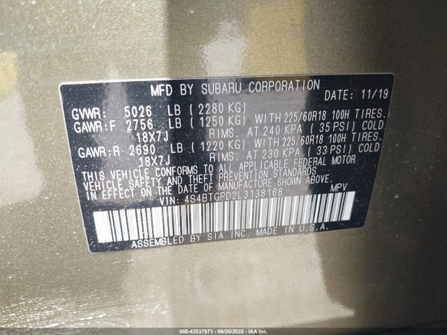 4S4BTGPD2L3138168 Subaru u4