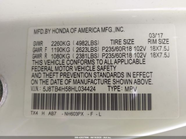 2017 ACURA RDX 5J8TB4H58HL034424 Photo 8