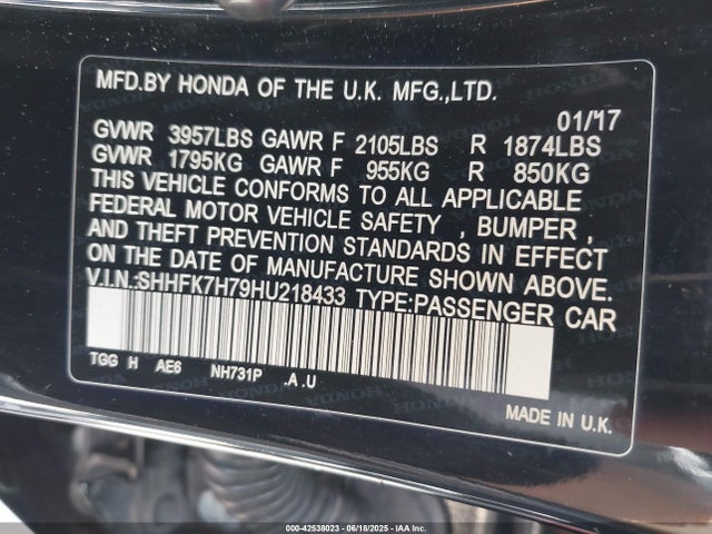 SHHFK7H79HU218433 Honda l15ba
