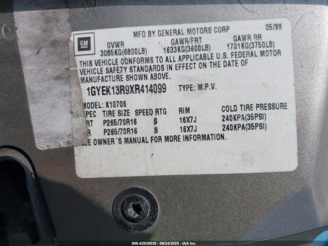 1999 CADILLAC ESCALADE 1GYEK13R9XR414099 Photo 8