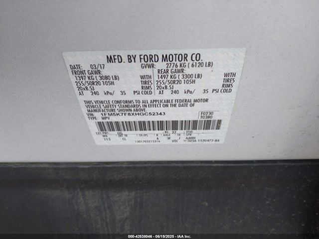 2017 FORD EXPLORER 1FM5K7F8XHGC52343 Photo 8