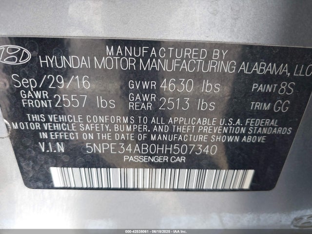 5NPE34AB0HH507340 Hyundai 2017