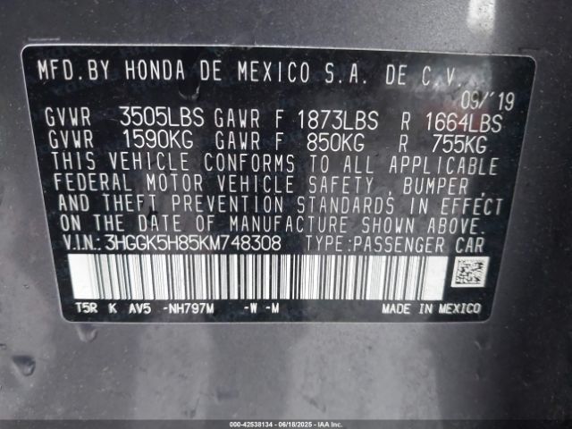 2019 HONDA FIT 3HGGK5H85KM748308 Photo 8