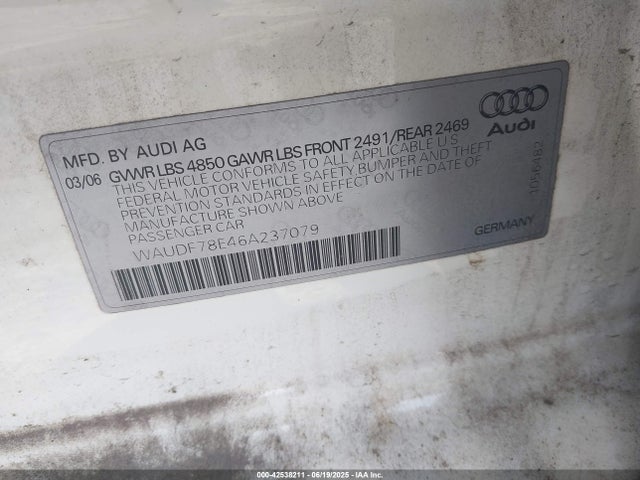 2006 AUDI A4 WAUDF78E46A237079 Photo 8
