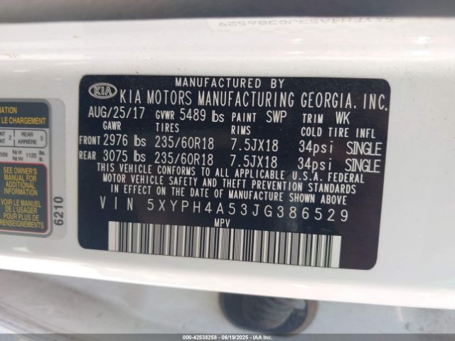 5XYPH4A53JG386529 KIA gdi lambda-ii
