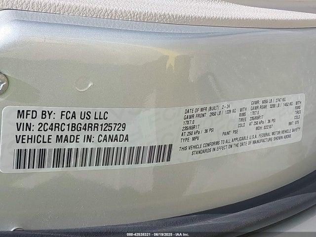 Продажа на аукционе авто 2024 Chrysler Pacifica Touring L, vin: 2C4RC1BG4RR125729, номер лота: 42538321