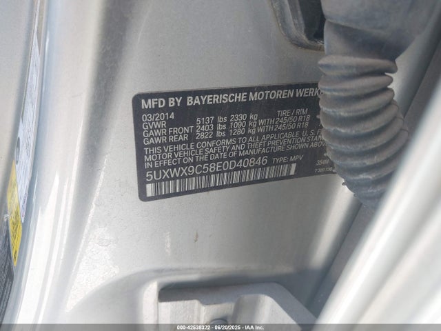 5UXWX9C58E0D40846 BMW X3