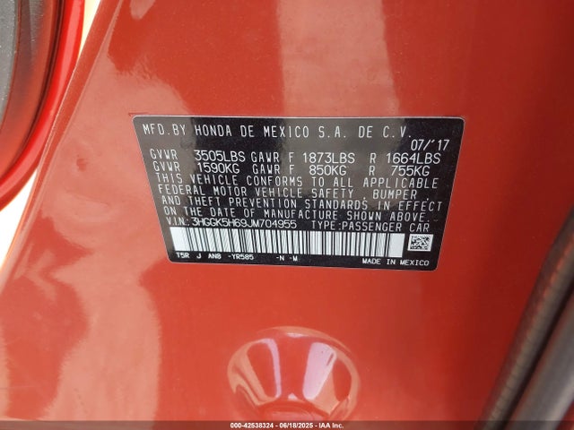 3HGGK5H69JM704955 Honda l15b1