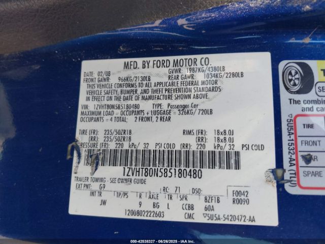 2008 FORD MUSTANG 1ZVHT80N585180480 Photo 8