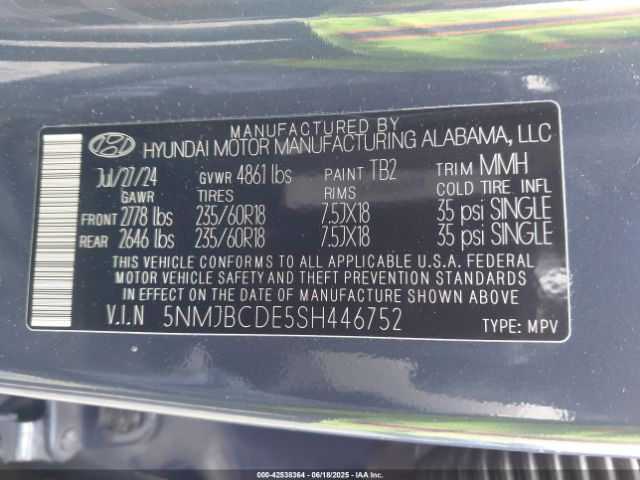 5NMJBCDE5SH446752 Hyundai gdi theta iii
