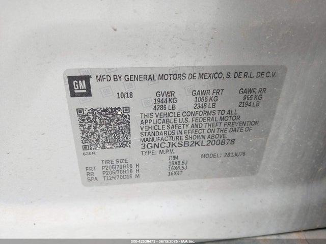 Chevrolet luv - mfi, variable valve timing, e85 max, alum 2019 3GNCJKSB2KL200878 Image 9