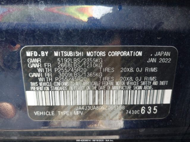 2022 MITSUBISHI OUTLANDER JA4J3UA80NZ065158 Photo 8