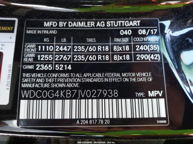 WDC0G4KB7JV027938 Mercedes-Benz m274