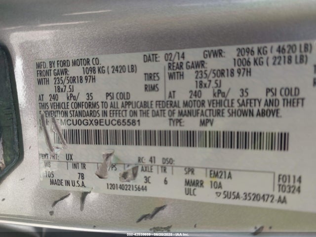 1FMCU0GX9EUC65581 Ford 2014