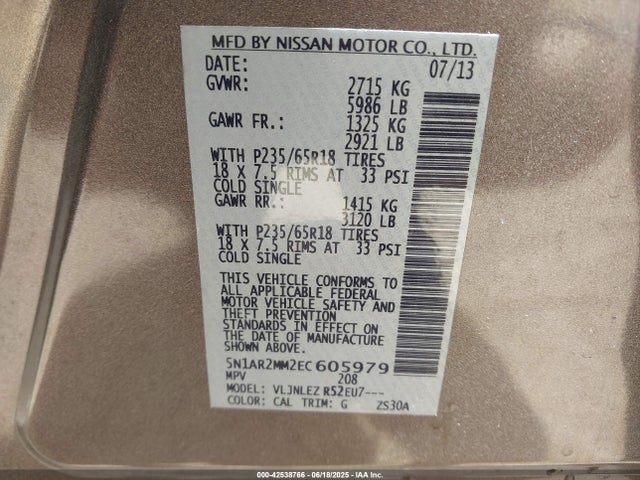 Nissan Pathfinder 2014 5N1AR2MM2EC605979 Image 9