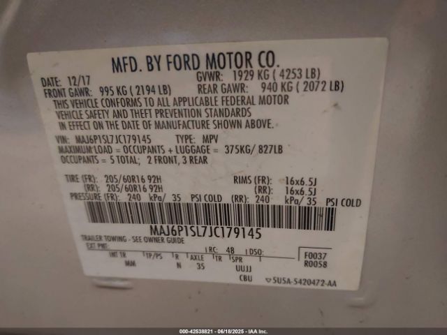 2018 FORD ECOSPORT MAJ6P1SL7JC179145 Photo 8