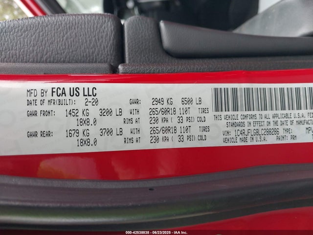 1C4RJFLG8LC288286 Jeep 2020