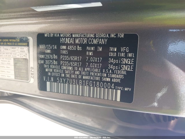 5XYZU3LB1EG180004 Hyundai gdi theta