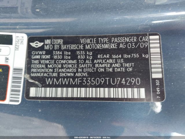 2009 MINI COOPER WMWMF33509TU74290 Photo 8