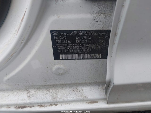 5NPD84LF8LH534209 Hyundai mpi nu