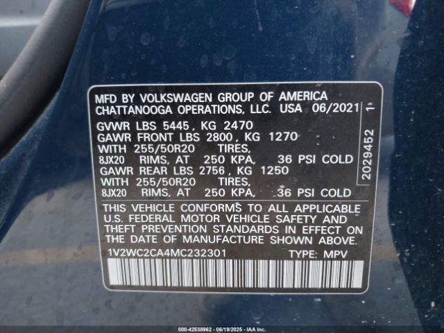 2021 VOLKSWAGEN ATLAS CROSS SPORT 1V2WC2CA4MC232301 Photo 8