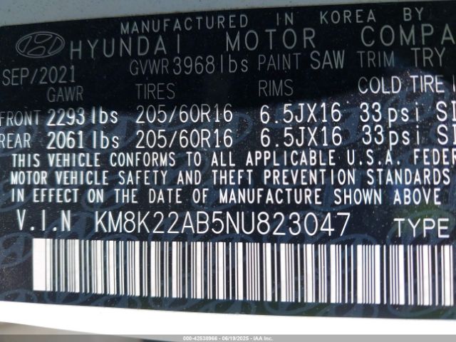 2022 HYUNDAI KONA KM8K22AB5NU823047 Photo 8