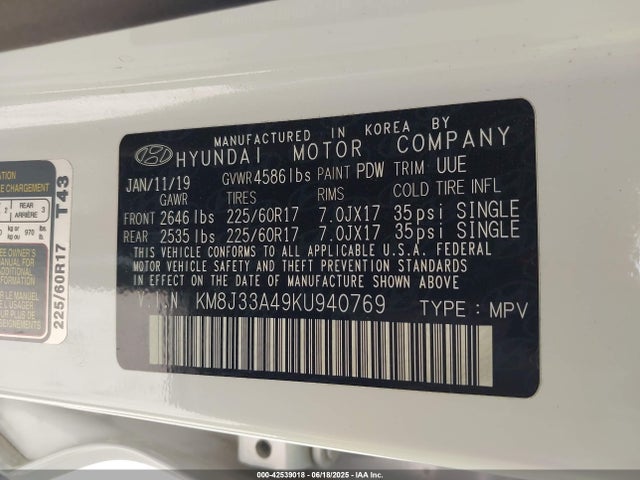 KM8J33A49KU940769 Hyundai gdi nu