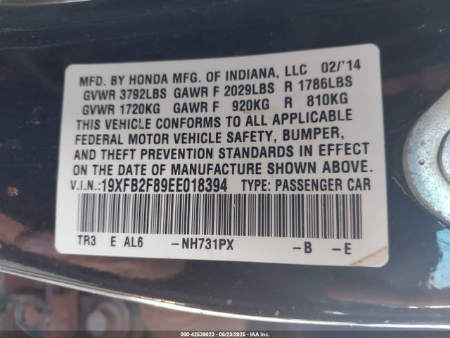 19XFB2F89EE018394 Honda r18z1