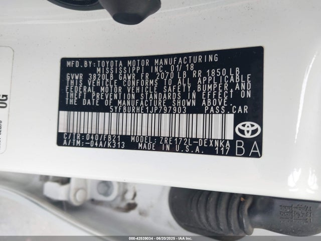 5YFBURHE1JP797903 Toyota 2zr-fe