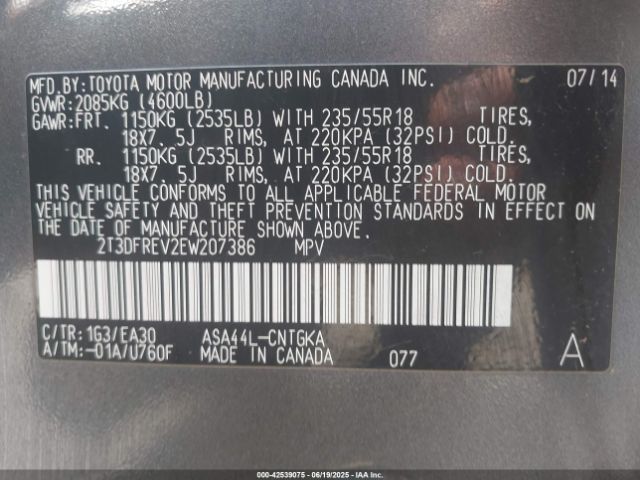 2014 TOYOTA RAV4 2T3DFREV2EW207386 Photo 8