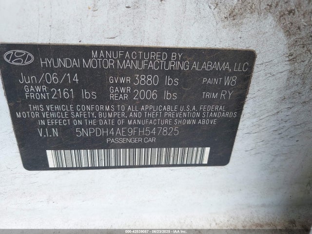 Hyundai dohc mpi nu 2015 5NPDH4AE9FH547825 Image 9