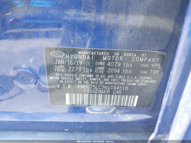 2019 HYUNDAI IONIQ HYBRID KMHC75LC7KU144518 Photo 8